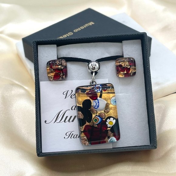 Italian Murano Glass set Necklace and Stud Earrings in Sterling Silver - Picture 2 of 5